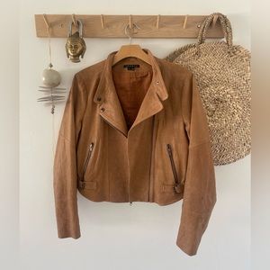 Theory Tan Leather Moto Jacket
